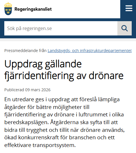 Uppdrag gällande fjärridentifiering av drönare